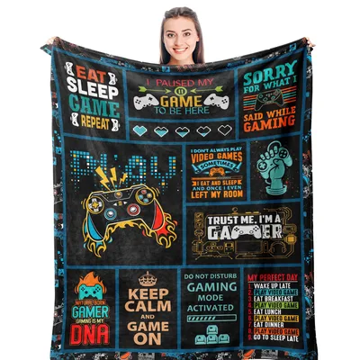 Gamer Dad Blanket: Collage of Gaming Quotes and Controller Art
