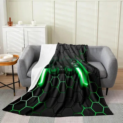 Gaming Controller Hexagon Blanket for Gamers with Neon Green Design