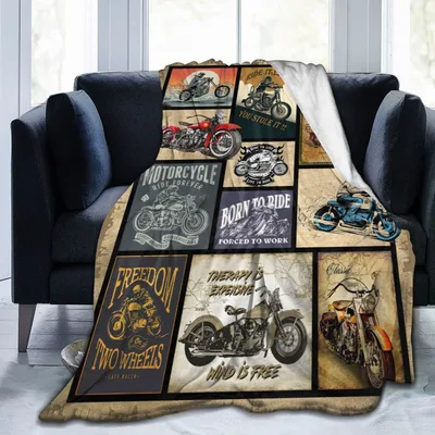 Biker Slogan Blanket Vintage Motorcycle Collage Design