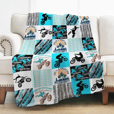Extreme Sports Blanket: Motocross Patchwork Design for Riders