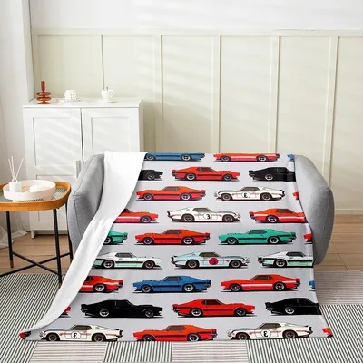 Muscle Cars Pattern Blanket: Vintage Car Throw for Garage Lovers