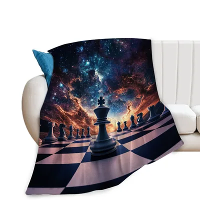Chess Galaxy Space Blanket: Cosmic Chessboard Design for Players