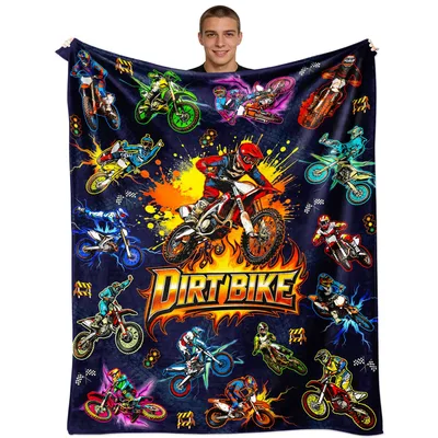 Midnight Navy Dirt Bike Blanket: Vibrant Motocross Art for Riders