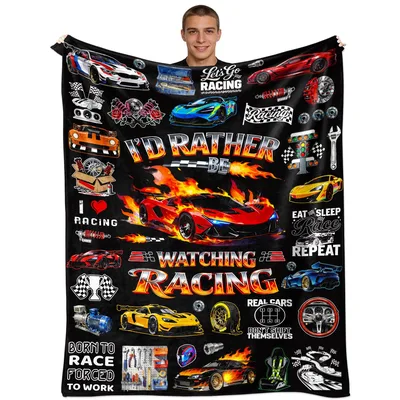 Racing Cars Design Blanket: I'd Rather Be Watching Racing Throw
