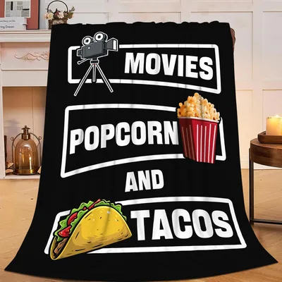 Movie Night Popcorn Tacos Blanket for Cinema and Taco Lovers