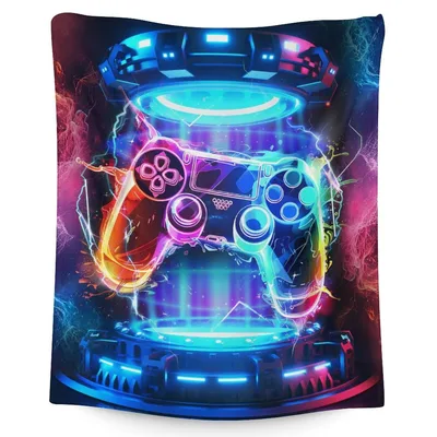 Gaming Controller Neon Blanket: Glowing Controller Art for Gamers