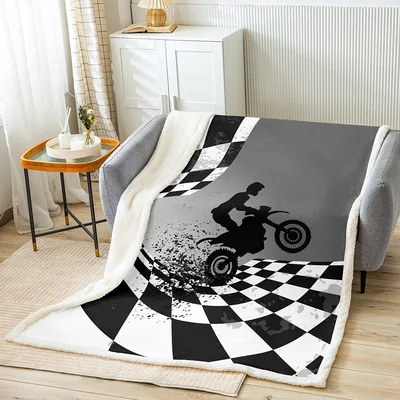 Dirt Bike Rider Checkered Blanket: Motocross Silhouette Design