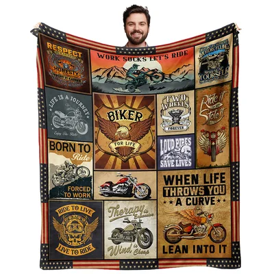 Motorcycle Biker Vintage Blanket featuring retro emblems