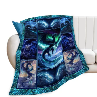 Dragon Fantasy Design Blanket: Blue Scaled Collage Throw for Dragons
