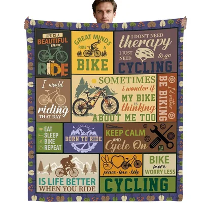 Cycling Quotes Bike Blanket featuring retro patches
