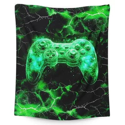 Gaming Controller Green Lightning Blanket for Gamer Boys