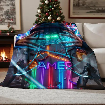 Gamer Neon Controller Blanket: Glowing Gamepad and Gamer Art