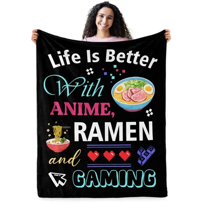 Life Is Better with Anime Ramen Blanket for Gamers