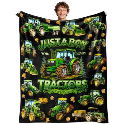 Green Tractors Boys Blanket: Just a Boy Who Loves Tractors Design