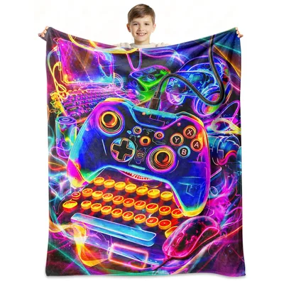 Neon Gaming Controller and Keyboard Blanket for Gamers