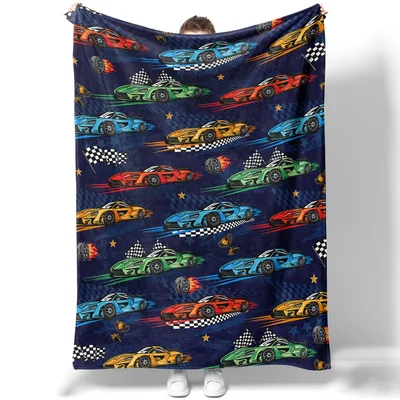 Racing Cars Pattern Blanket: Speeding Sports Cars and Checkered Flags