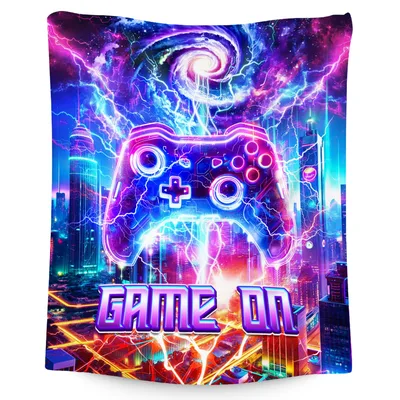 Game on Neon Controller Blanket featuring a glowing controller