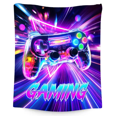 Neon Controller Racing Through Blanket: Vibrant Gamer Design