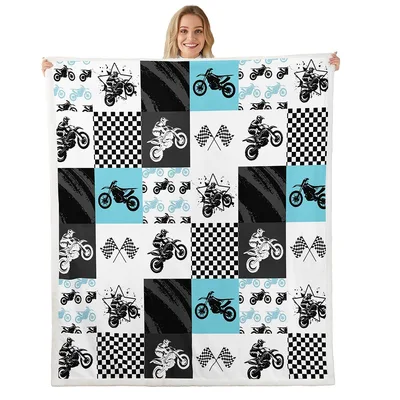 Dirt Bike Racing Checkered Blanket for Motocross Fans