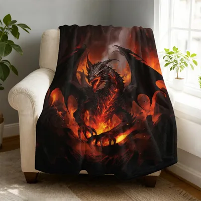 Fire Dragon Among Flames Blanket: Fantasy Art for Gamers