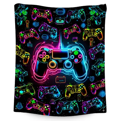 Neon Controllers on Black Blanket: Glowing Gamepad Art for Gamers