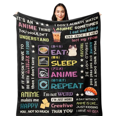 Anime Lover Funny Blanket Features EAT SLEEP ANIME REPEAT