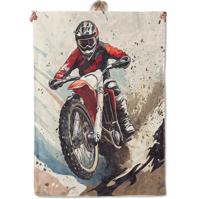 Motocross Rider Racing Through Blanket with Dirt Bike Art