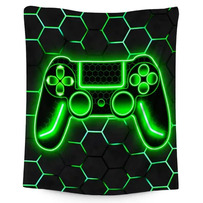 Neon Green Gamepad Blanket: Glowing Controller Design for Gamers