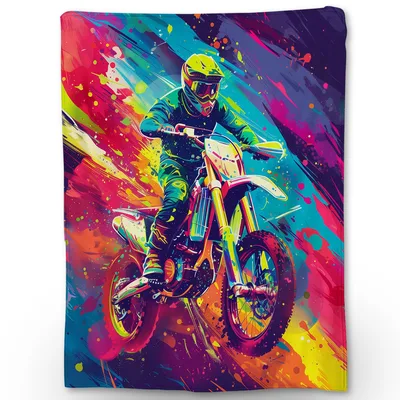 Neon Dirt Bike Rider Blanket: Vibrant Motocross Art for Fans