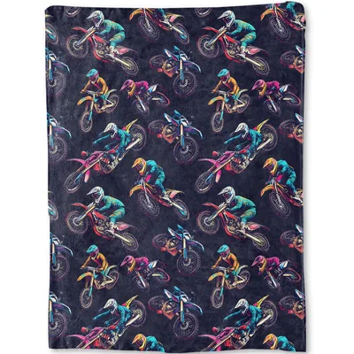 Colorful Dirt Bike Riders Blanket: Motocross Action Print