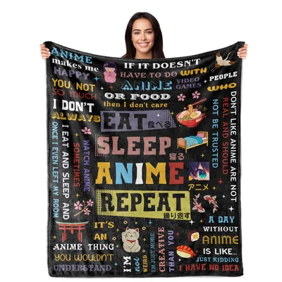 Anime Fan Humor Blanket Celebrating Eat Sleep Anime Repeat Lifestyle