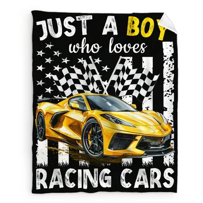 Checkered Flag Blanket: Just a Boy Who Loves Racing Cars Design