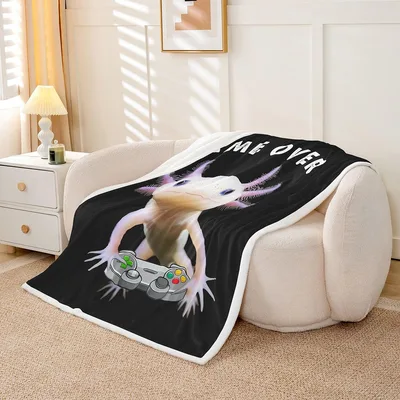Axolotl Gamer Blanket: Game Over Axolotl with Controller Design