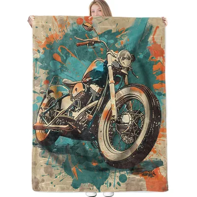 Vintage Motorcycle Art Blanket featuring a classic chopper