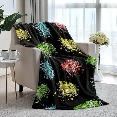 Video Game Controller Pattern Blanket for Gamers Who Love Neon Art