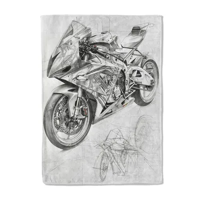 Motorcycle Sketch Drawing Blanket: Technical Bike Art for Riders