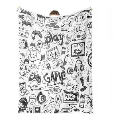 Gaming Doodle Pattern Blanket: Playful Controller and Screen Doodles