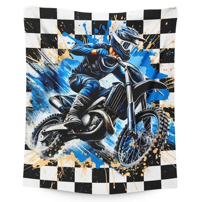 Dirt Bike Motorcycle Rider Blanket for Kids and Boys Who Love Racing