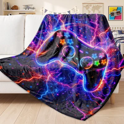Neon Controller Storm Blanket: Glowing Gamepad Design