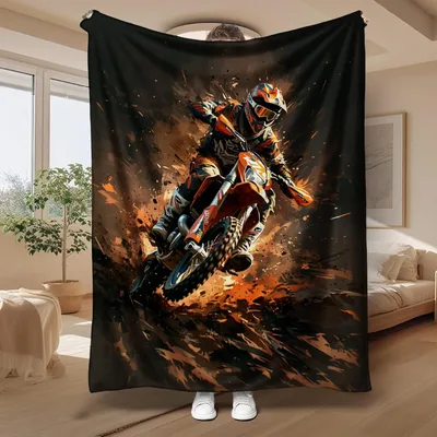 Motocross Rider Dirt Splash Blanket: Action-Packed Off-Road Art