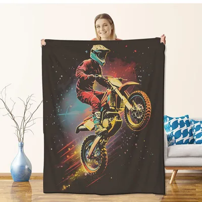 Retro Dirt Bike Rider Blanket