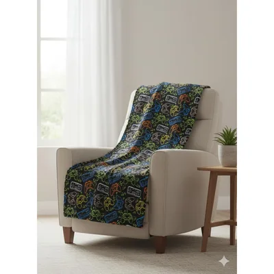 Neon Retro Video Game Blanket: Controller Pattern Throw for Gamers