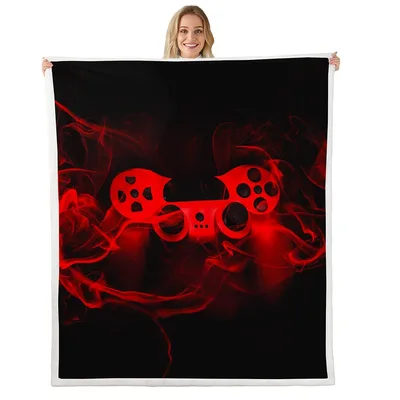 Red Gamepad Smoke Art Blanket: Controller Design for Gamers