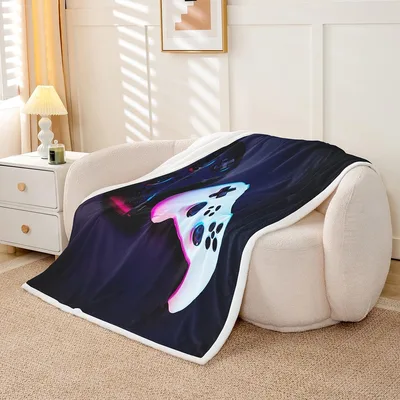 Video Game Controller Print Blanket featuring a glowing white gamepad