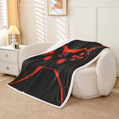 Gamepad Controller Design Blanket: Bold Red and Black Gaming Art