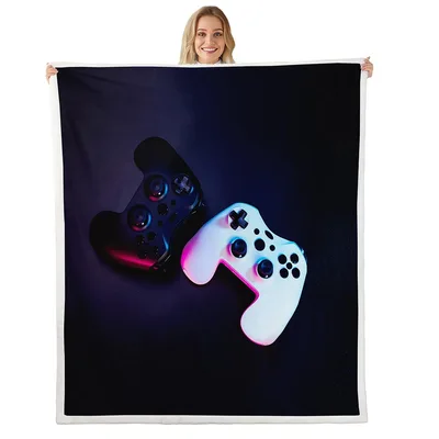 Glowing Gaming Controllers Blanket featuring neon-lit black