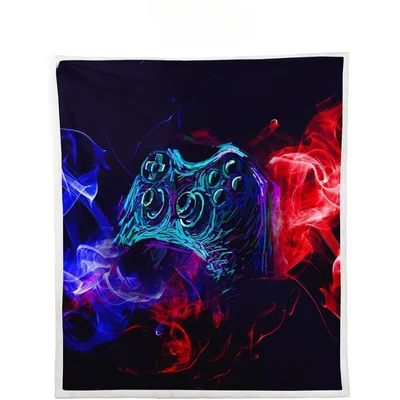 Neon Gamepad Smoke Art Blanket for Gamers and Gaming Rooms