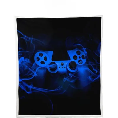 Blue Gamepad Smoke Art Blanket for Gaming Room Decor