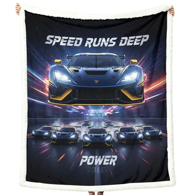 Speed Runs Deep Supercar Blanket: Neon Racing Art for Gamers