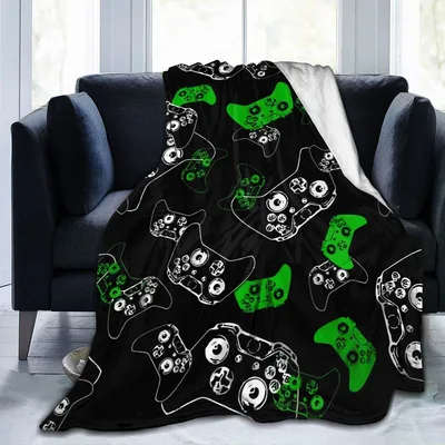 Green Video Game Controllers Blanket for Gamer Home Decor